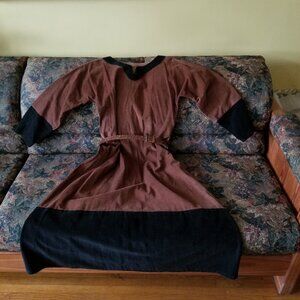 Vintage 80s, handmade, 100% cotton, flared, maxi dress/robe needlecord, M, S